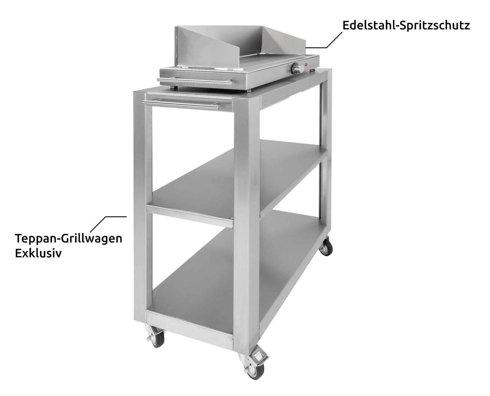 Edelstahl Spritzschutz, Teppan-Grillwagen Exklusiv