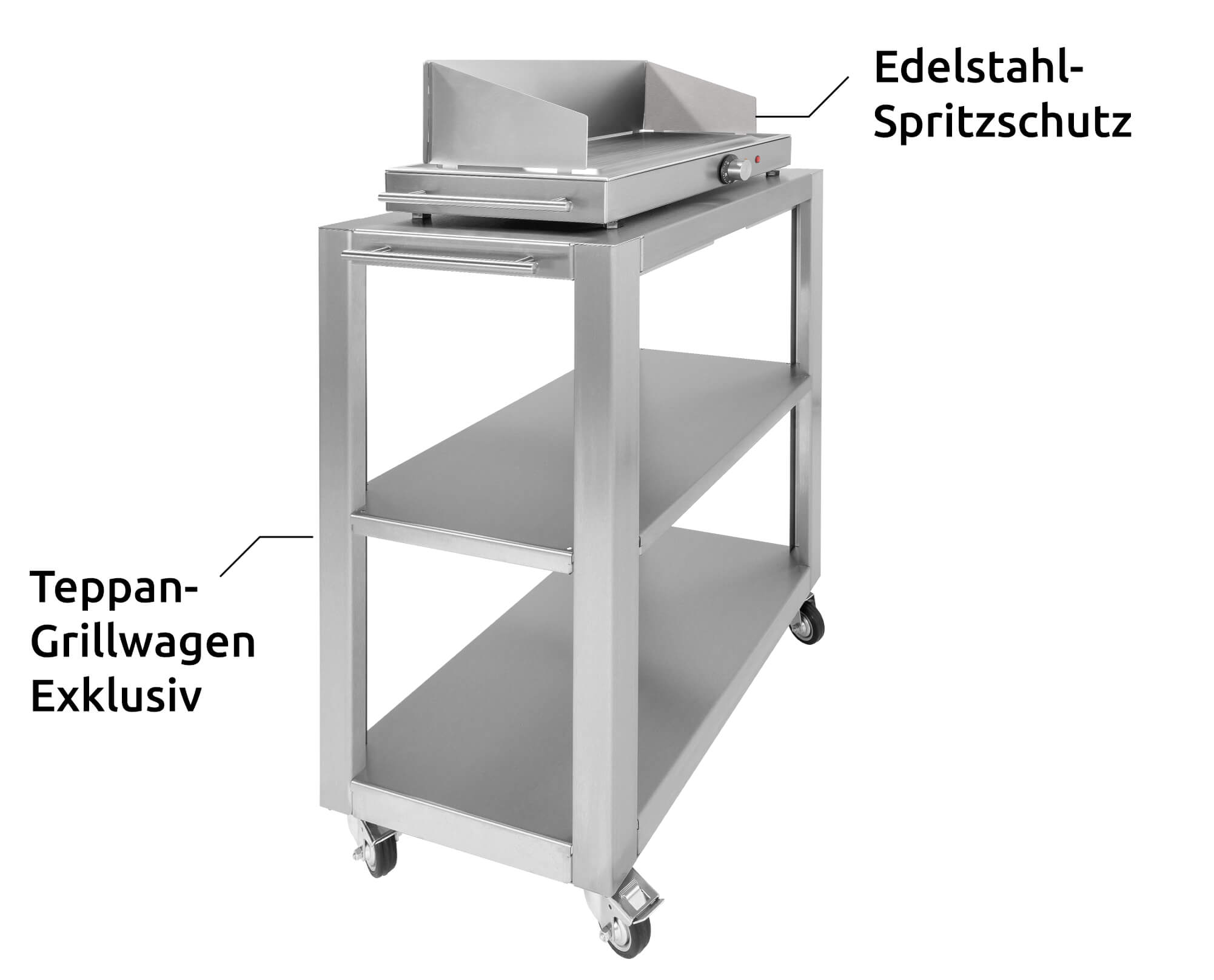 Edelstahl Spritzschutz, Teppan-Grillwagen Exklusiv
