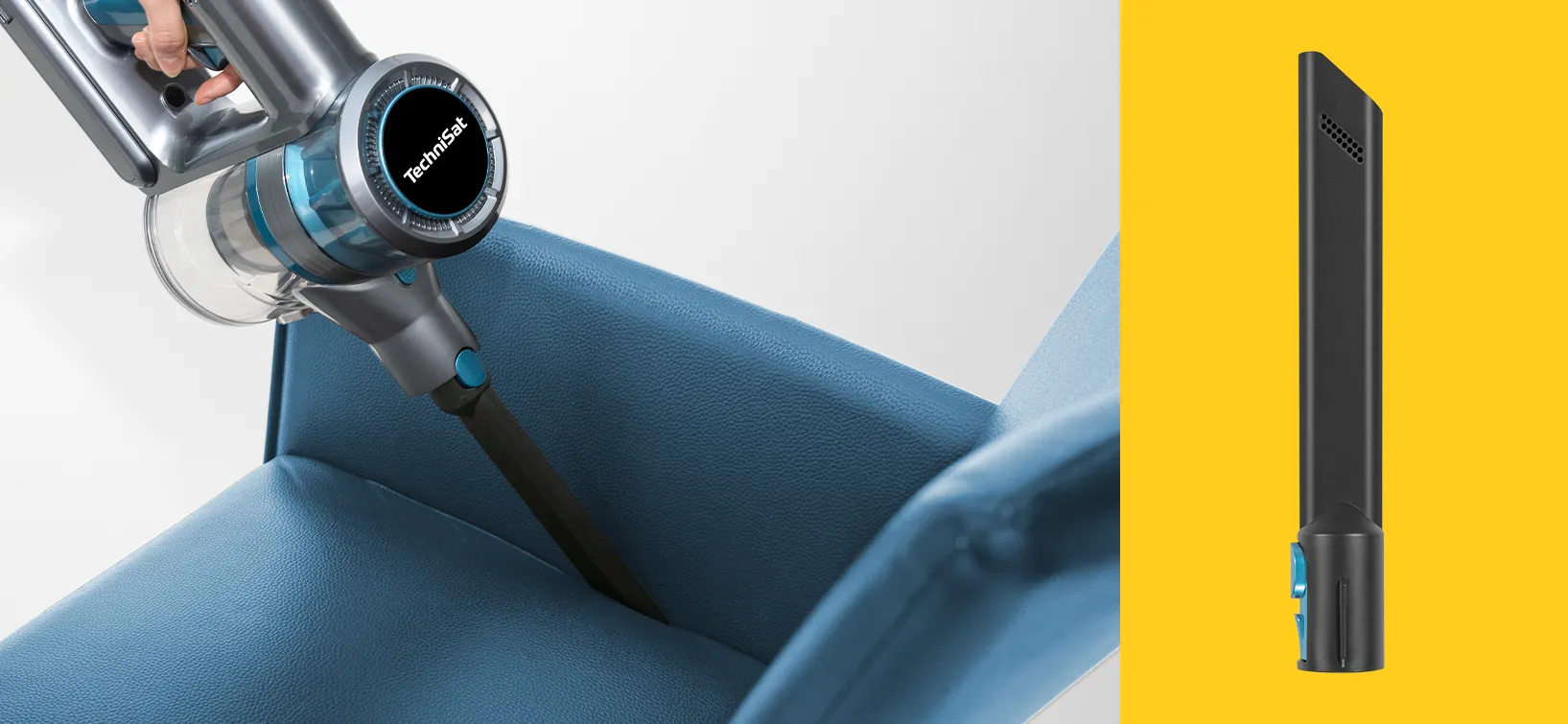 Fugendüse ist am Handstück des Saugers befestigt und reinigt Fugen eines Sessels