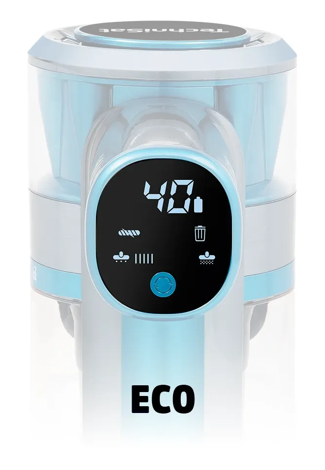 Digitales Display des Akkustaubsaugers mit individuell einstellbarer Saugleistung