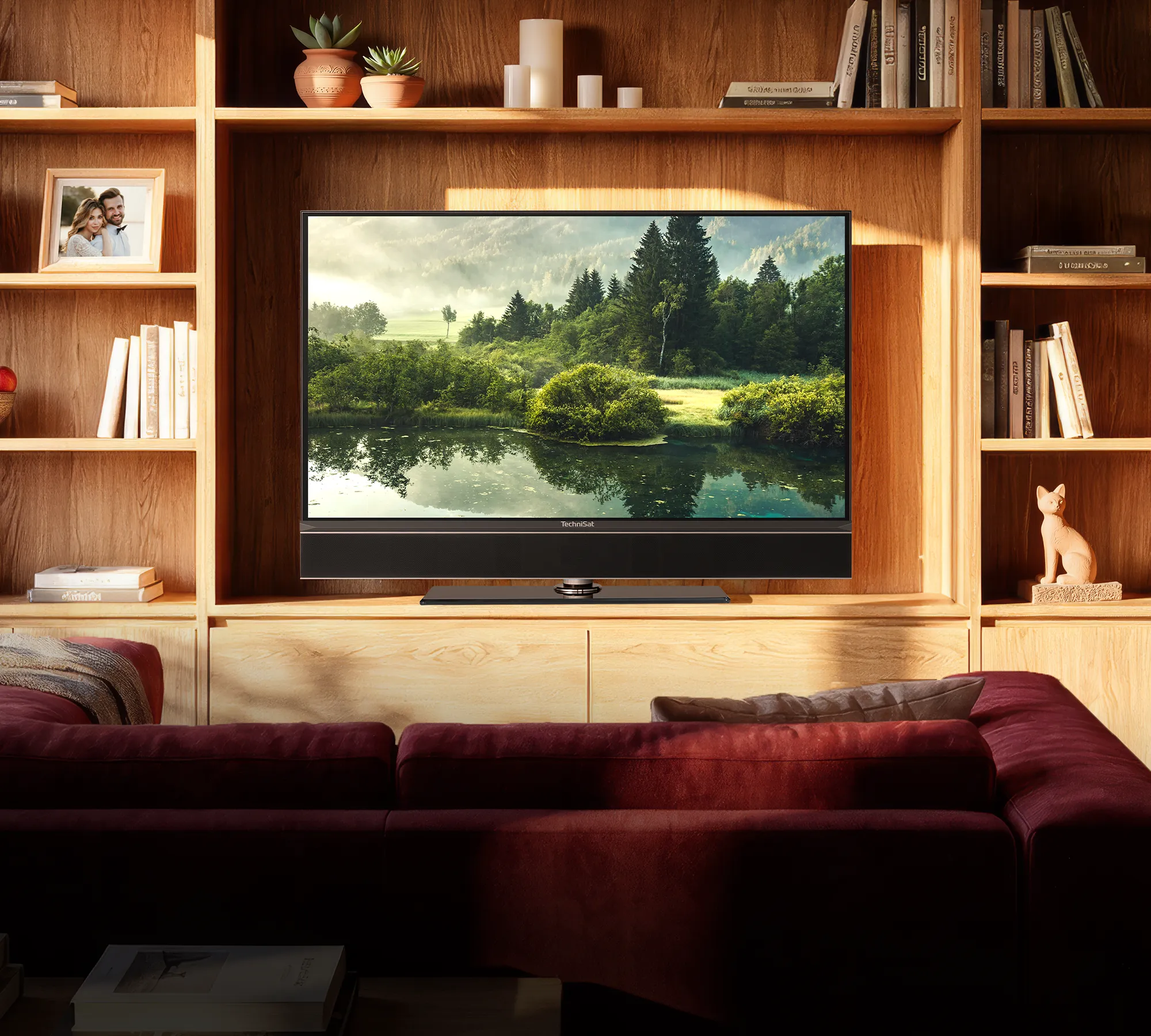 Im Wandschrank integriert, verschmilzt der Fernseher mit dem wohnlichen Ambiente zum Heimkino.