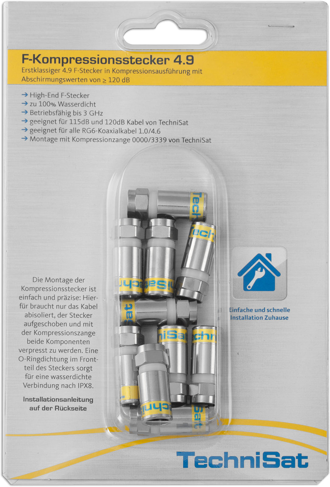 F-Kompressionsstecker 4.9, 10er-Blister Frontal, Front