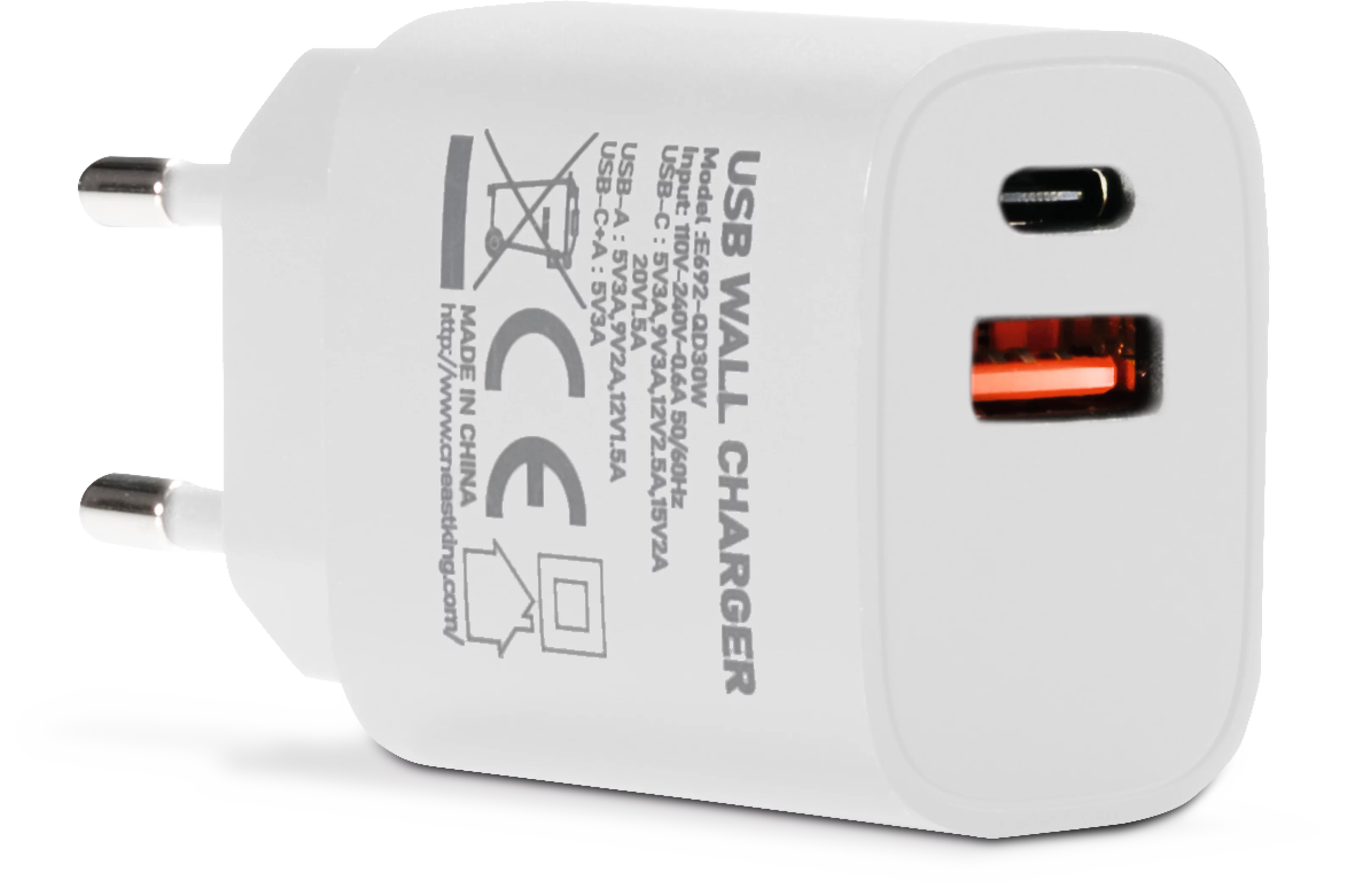 USB-C Netzteil, weiß Schräg, Rechts