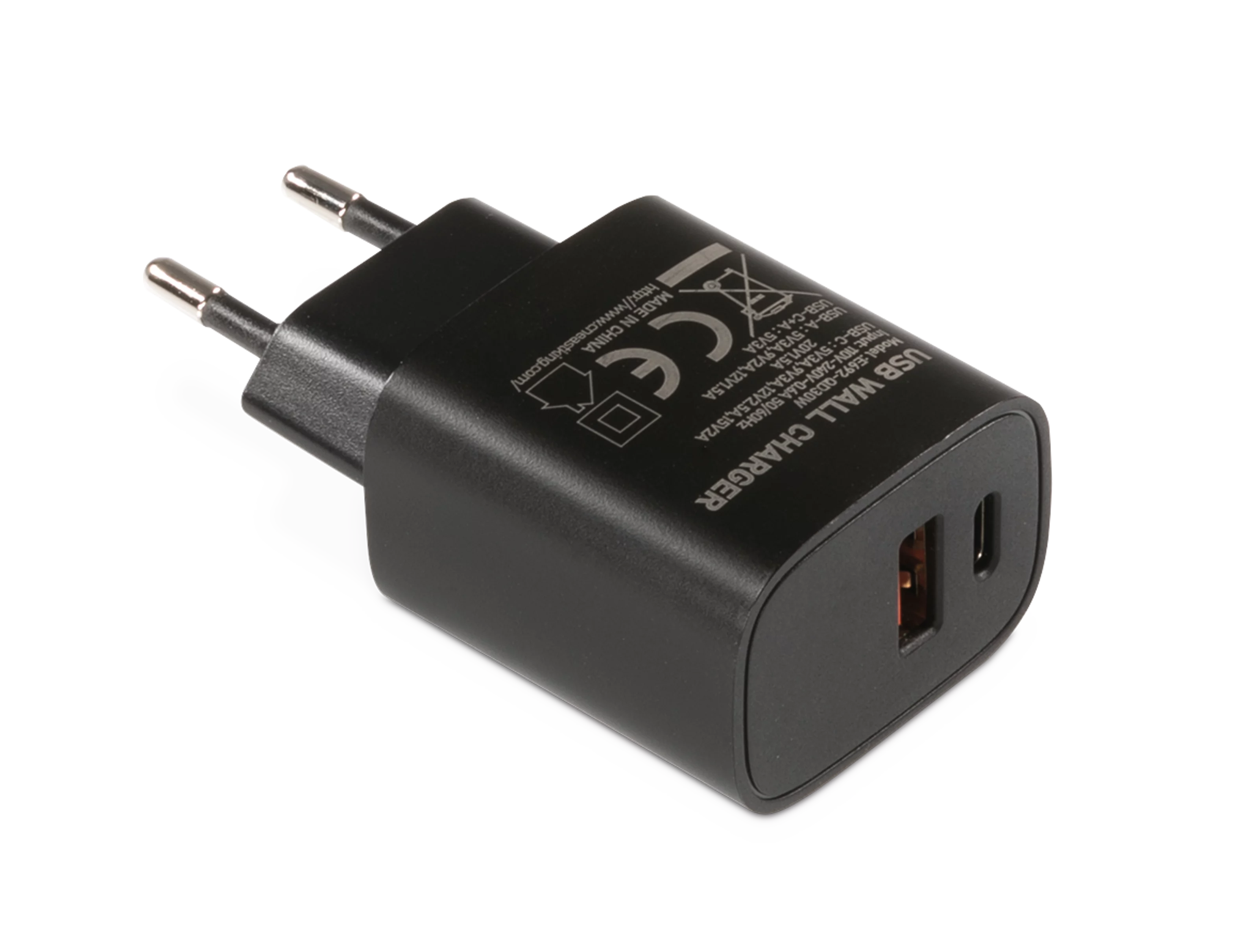 USB-C Netzteil, schwarz Schräg, Rechts