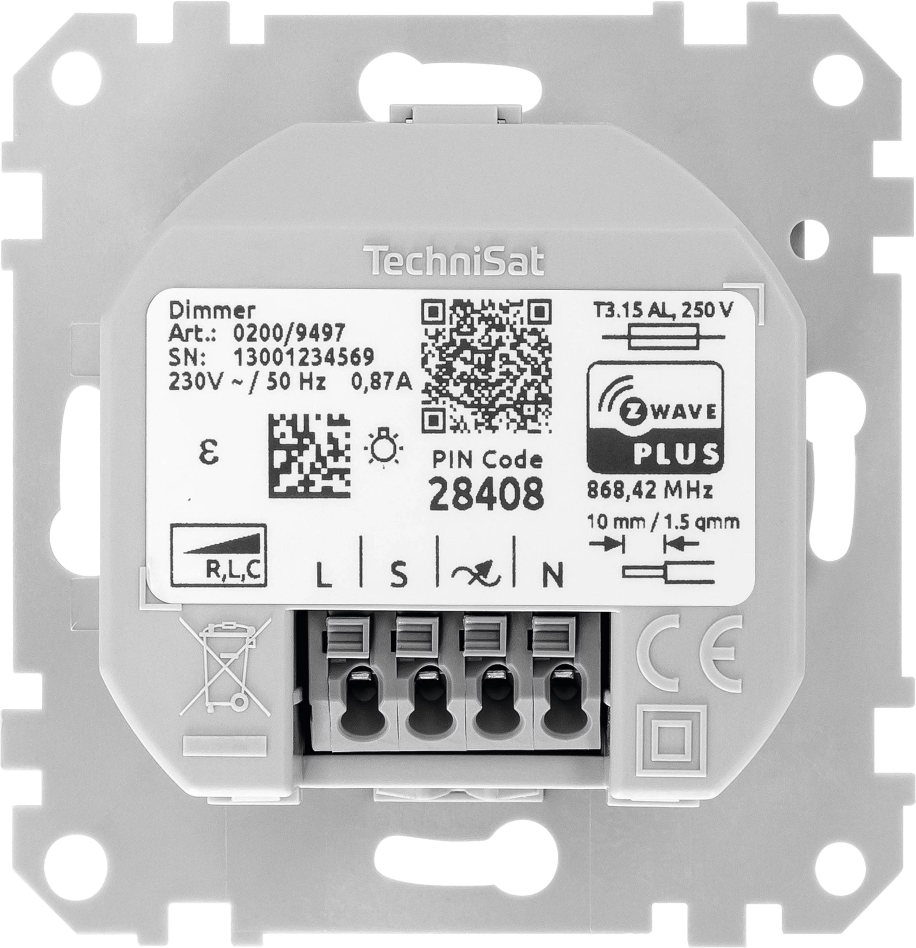 Dimmer, kompt Merten Frontal, Rück
