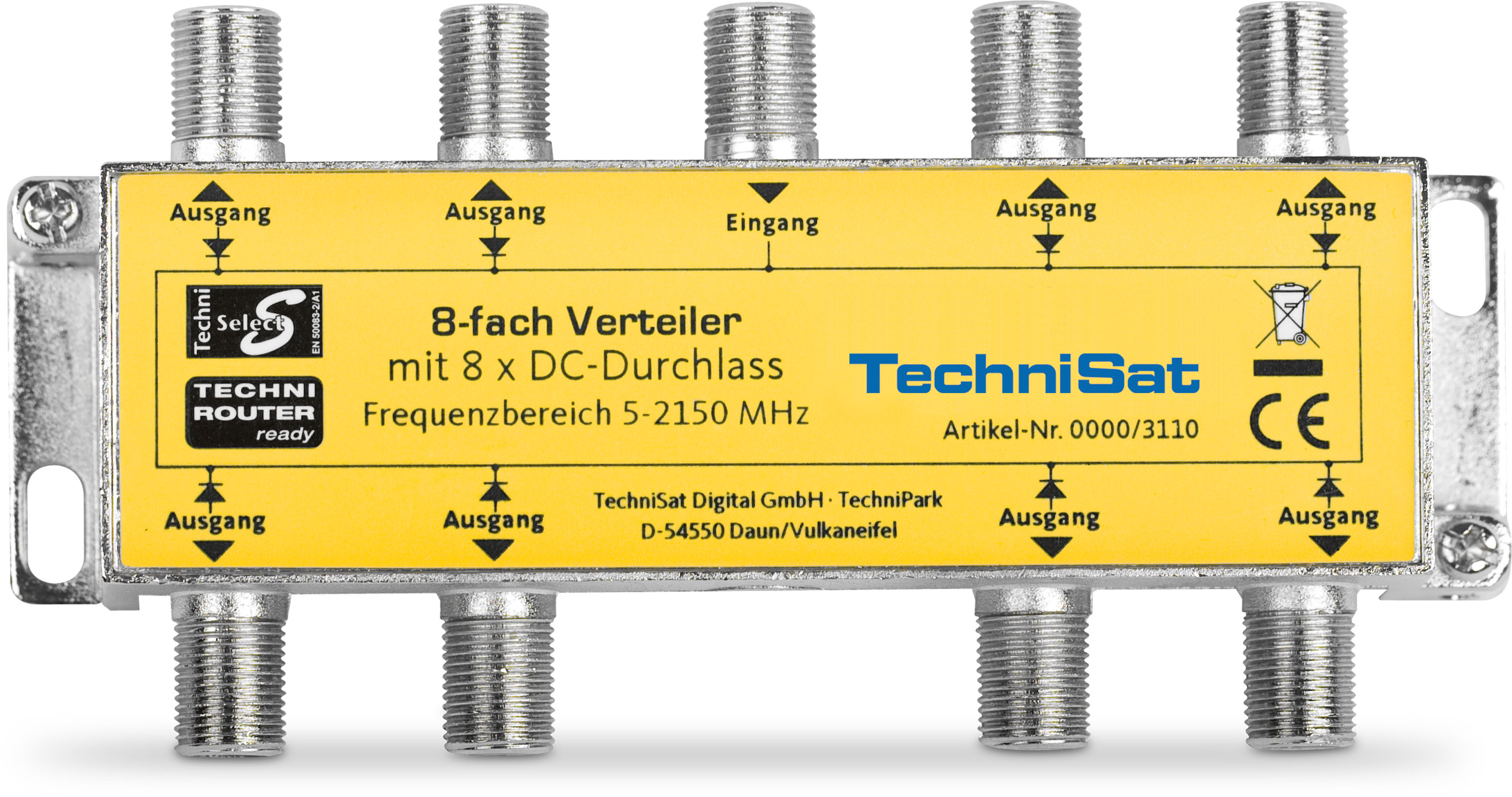 8-Wege-Verteiler, 8 x DC-Durchlass, diodenentkoppelt Frontal, Front