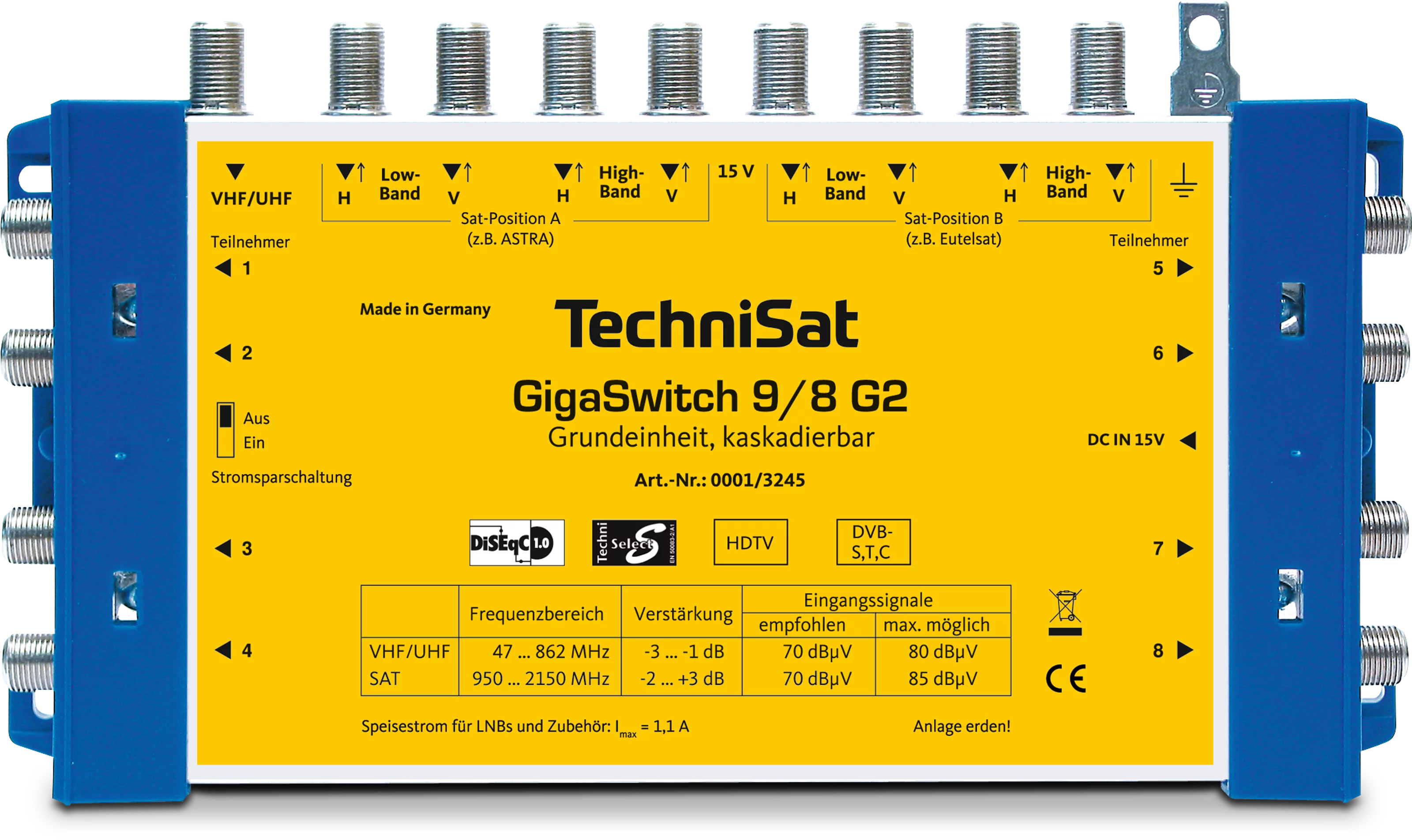 GIGASWITCH 9/8 G2 DC-NT (Grundeinheit) Frontal, Front