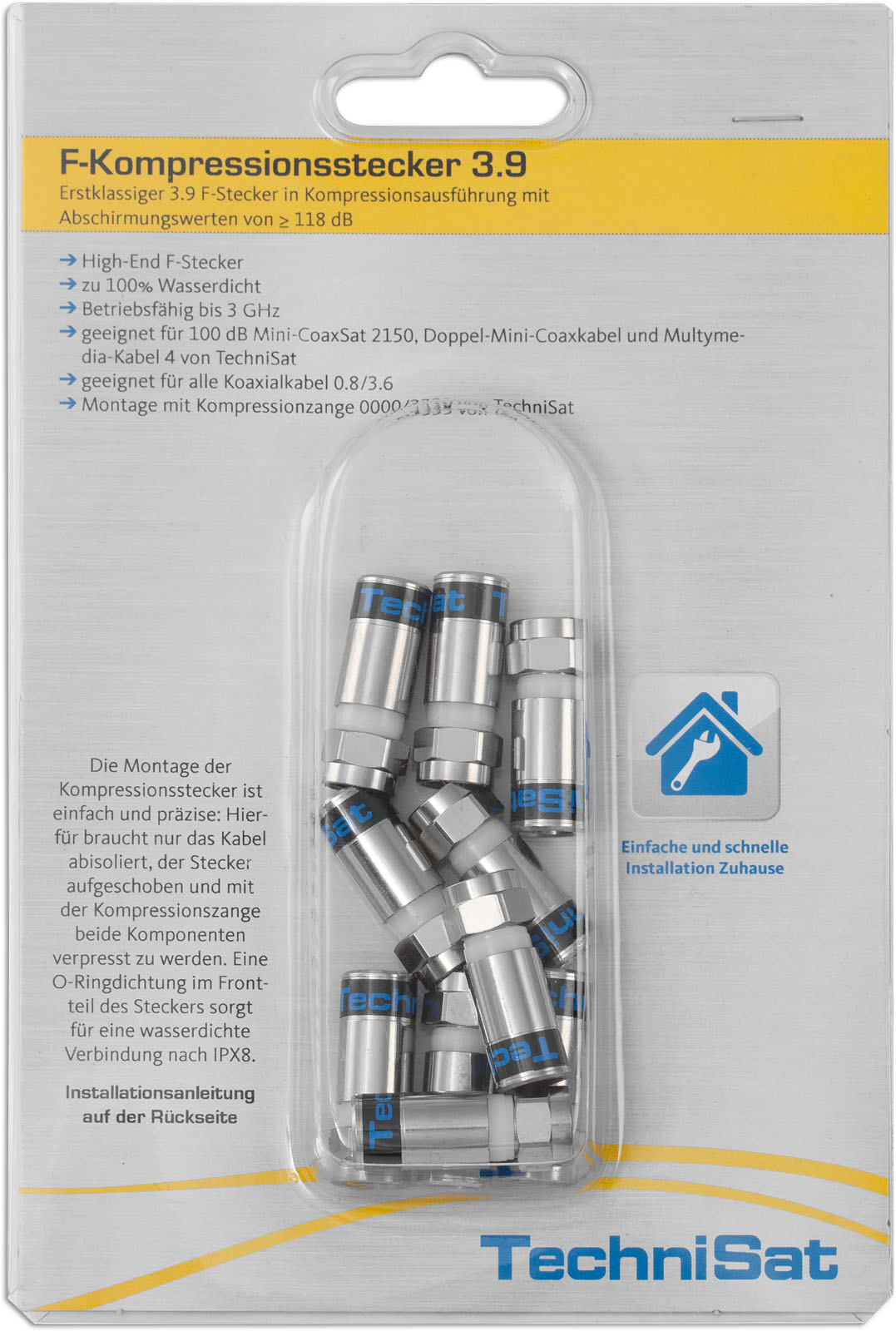 F-Kompressionsstecker 3.9, 10er-Blister Frontal, Front
